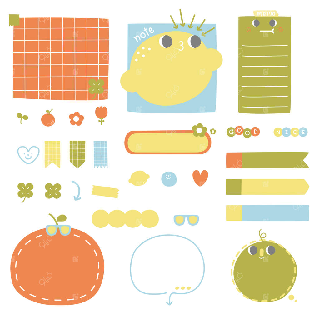 مجموعه‌ای از کادرهای متن دست‌ساز بامزه همراه با آیکون‌های حباب گفت‌وگو