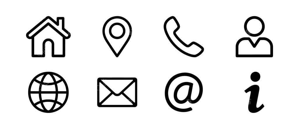 مجموعه آیکون‌های تجاری با موضوع ارتباطات شرکتی شامل نمادهای نام، تلفن، موبایل، موقعیت مکانی، ایمیل، وب‌سایت و کارت پیام؛ تصویرسازی دیجیتال قابل ویرایش در پس‌زمینه سفید