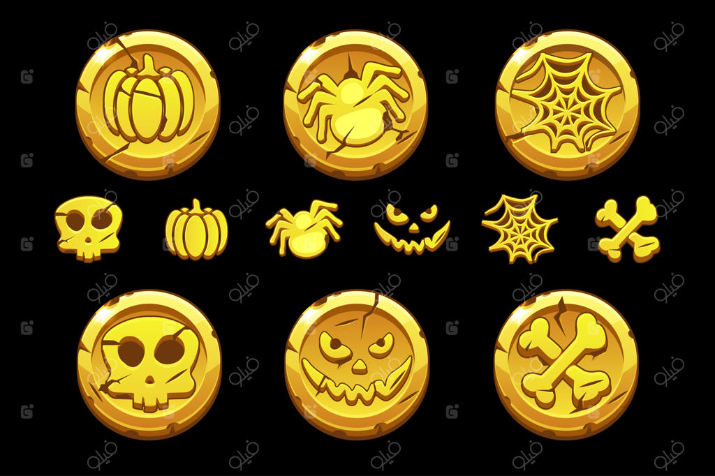 سکه طلایی: مجموعه سکه‌های کارتونی با نمادهای هالووین برای رابط کاربری بازی