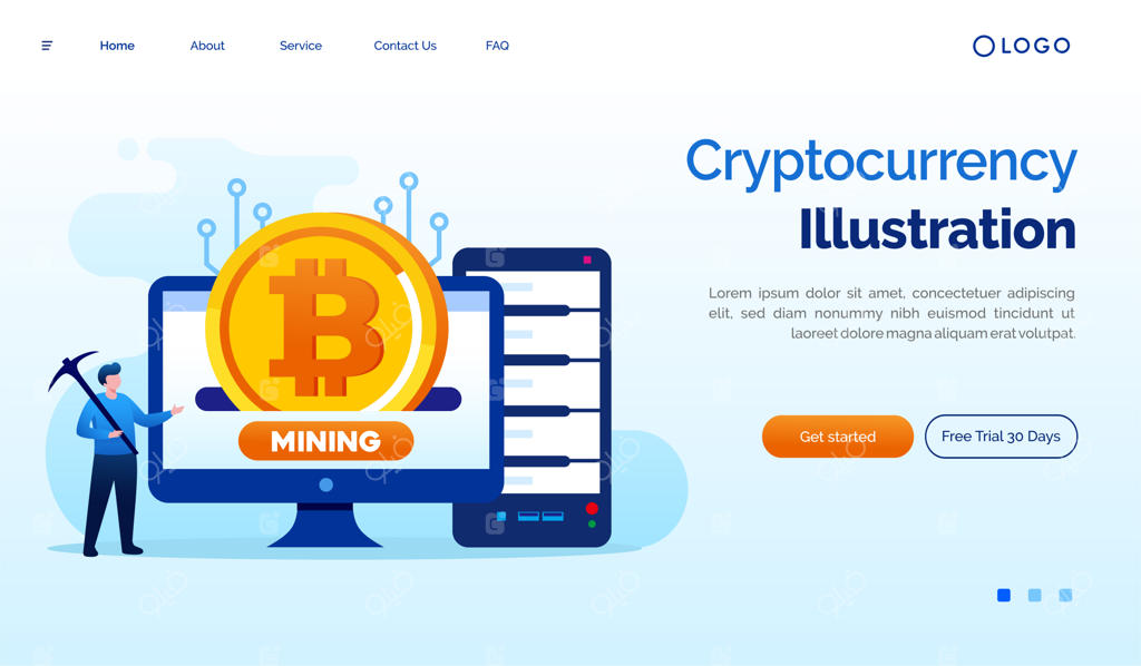 تصویرسازی صفحه فرود وب‌سایت ارز دیجیتال