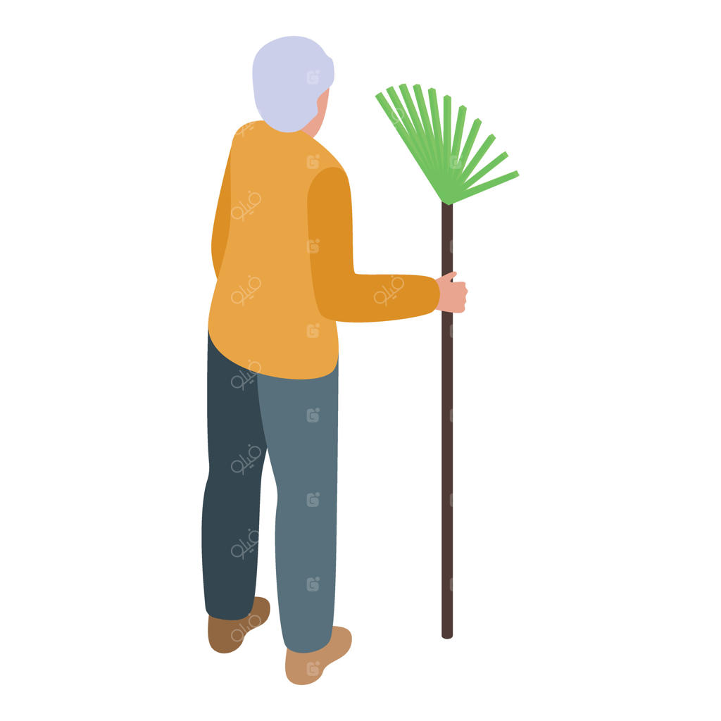 باغبان مسن با یک چنگک در دست