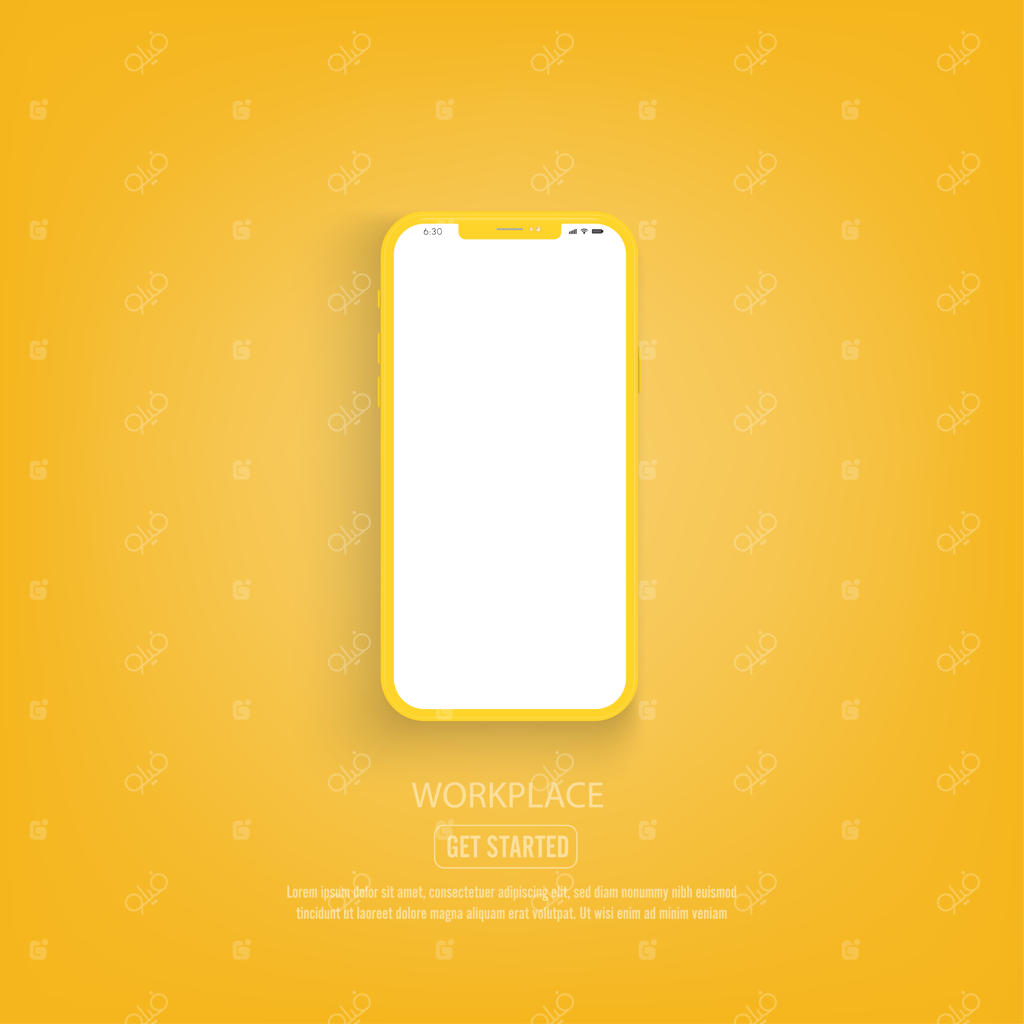 نسخه جدید گوشی هوشمند زرد با صفحه نمایش سفید و خالی.