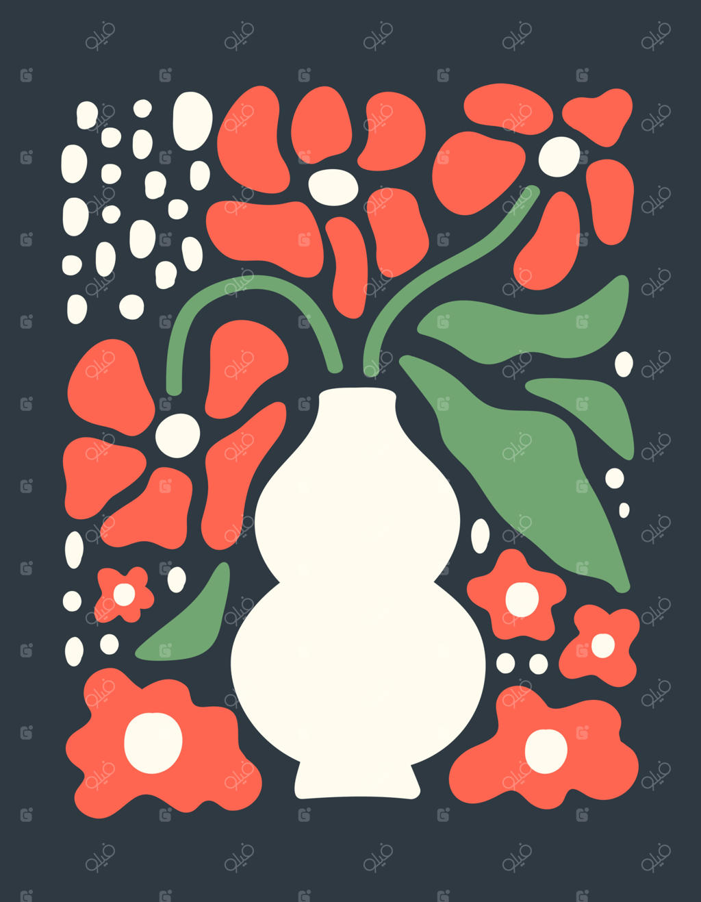 پوستر انتزاعی گل‌های رنگارنگ روی زمینه آبی تیره. هنر ساده و دکور مدرن. تصویرسازی دستی و شیک