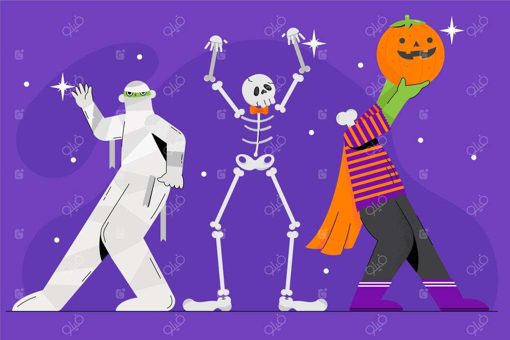مجموعه شخصیت‌های دست‌کشیده هالووین به سبک تخت