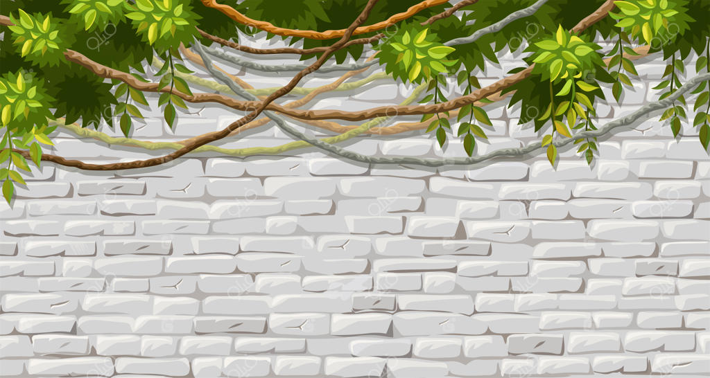 دیوار آجری با شاخه‌های پیچک و عشقه