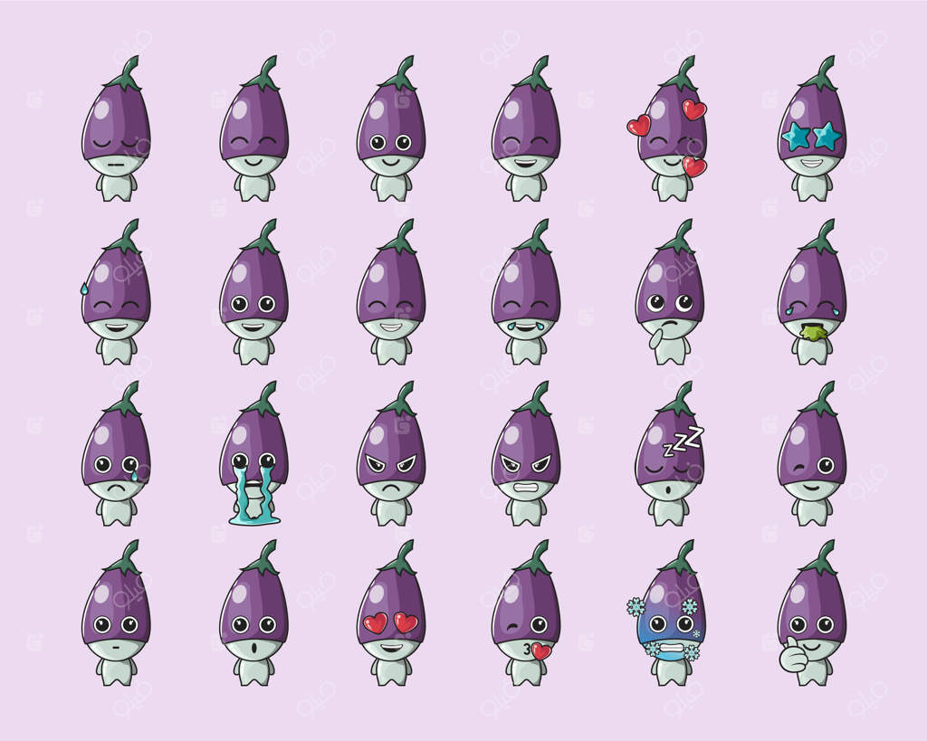ایموجی بادمجان بنفش دوست‌داشتنی، برای لوگو، ایموجی، نماد، پوستر