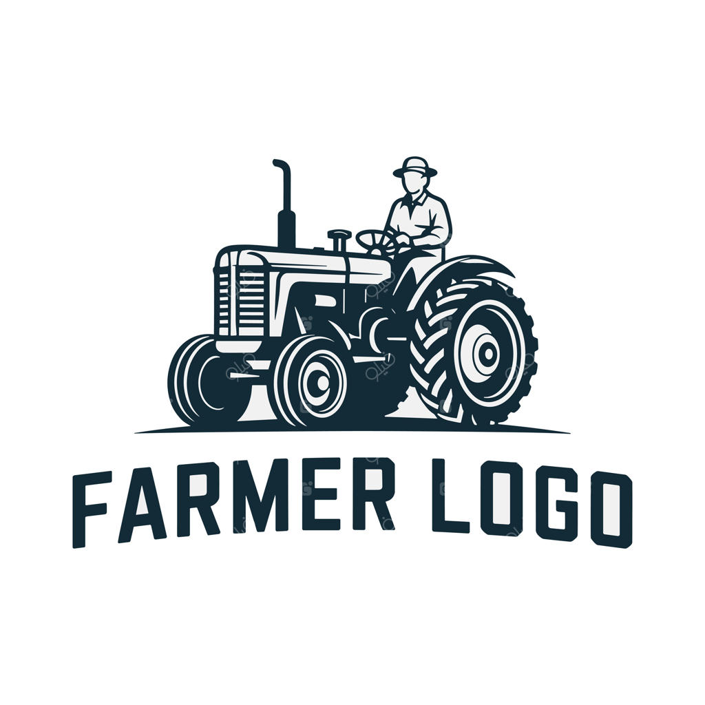 طراحی لوگوی کشاورز قدیمی در حال راندن تراکتور، نماد کشاورزی و کارهای روستایی