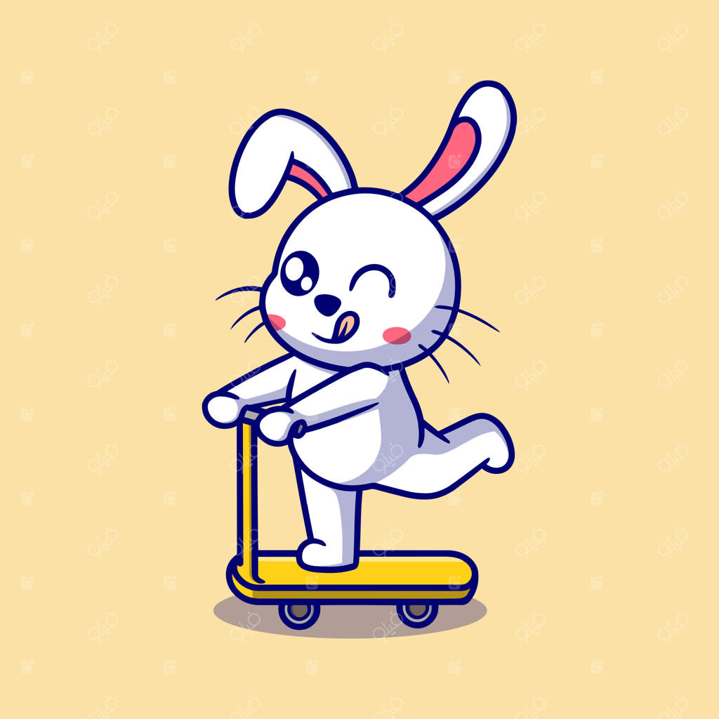 وکتور رایگان آیکون کارتونی بامزه خرگوش شاد - مفهوم آیکون حیوانات به صورت کارتونی و فلت، جدا شده