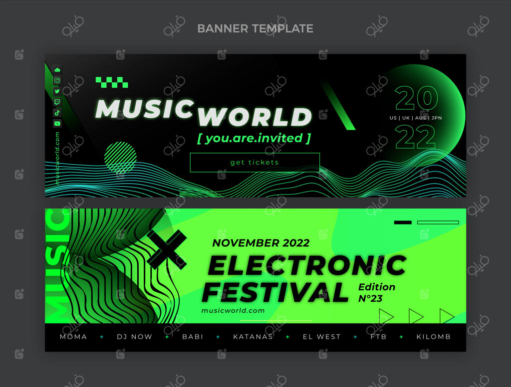 بنرهای افقی جشنواره موسیقی بافت گرادیان