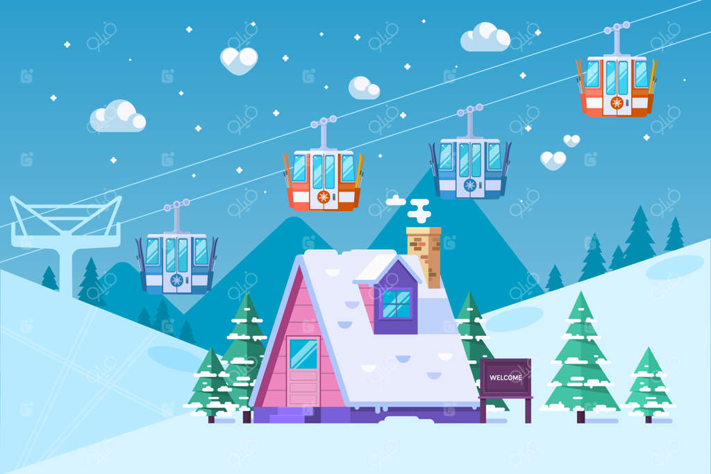 پیست اسکی کوهستانی در زمستان؛ برف و شادی