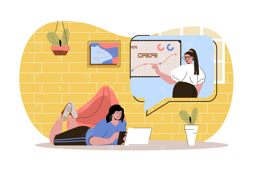 یادگیری از راه دور: دانش آموز در خانه به تماشای وبینار یا دوره ویدیویی مشغول است