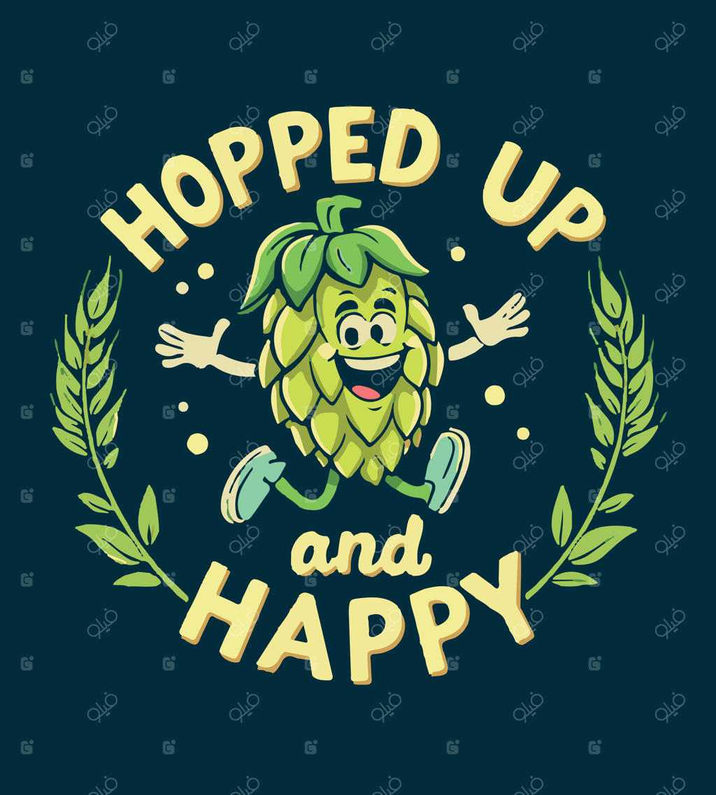 طرح تیشرت با متن Upside Down، ریش و لبخند شاد