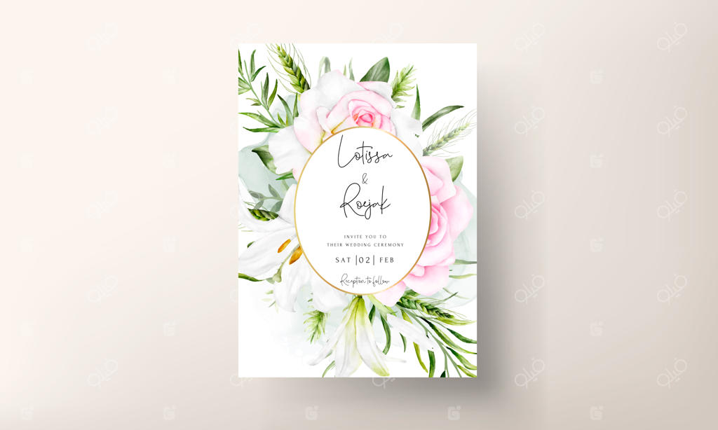 قالب کارت دعوت عروسی با تاج گل آبرنگی زیبا