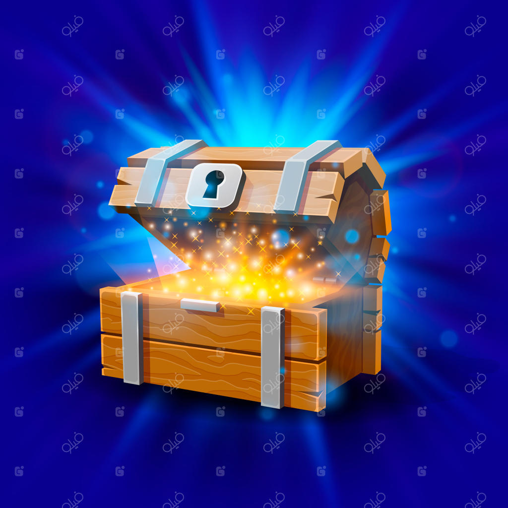 صندوق گنج باز با پس‌زمینه‌ درخشان، تصویر وکتور