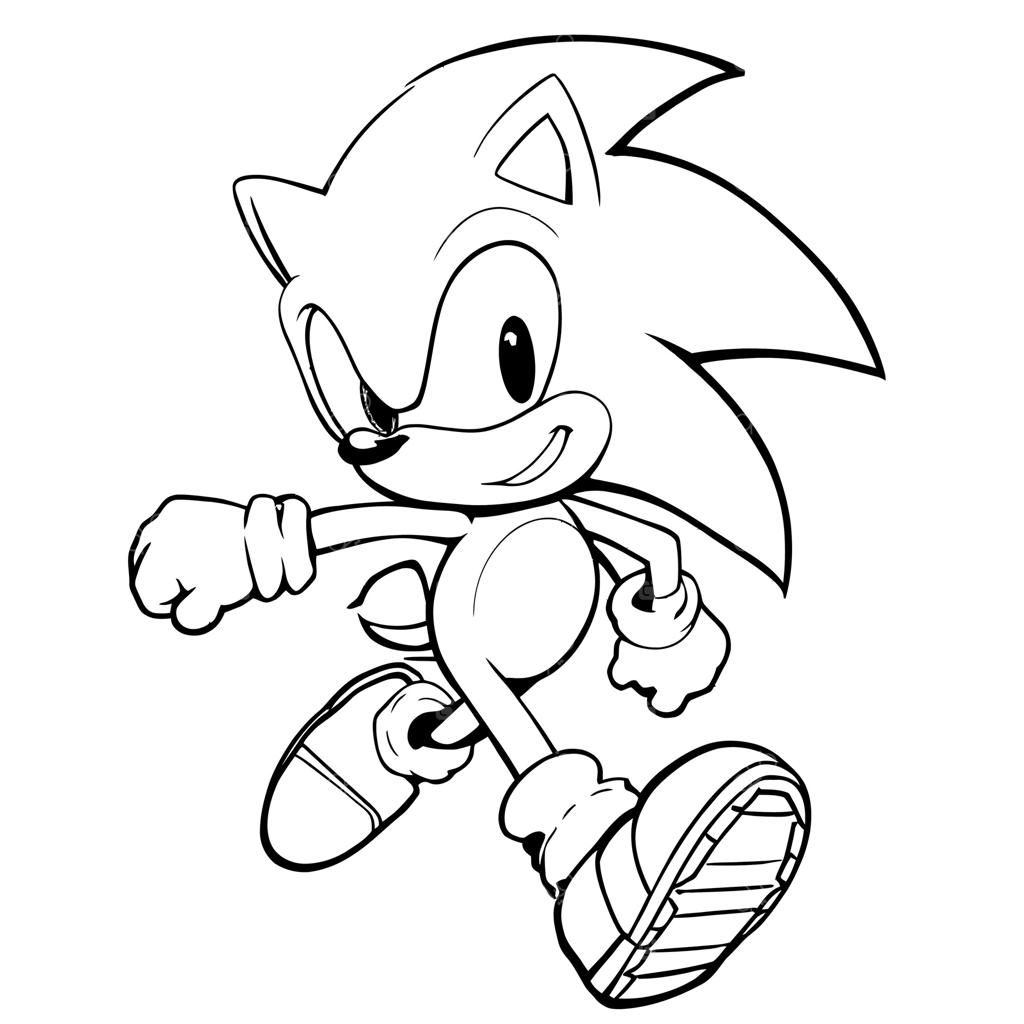 طرح خطی از شخصیت سونیک خارپشت در حالت اکشن و دویدن سریع برای صفحات رنگ‌آمیزی