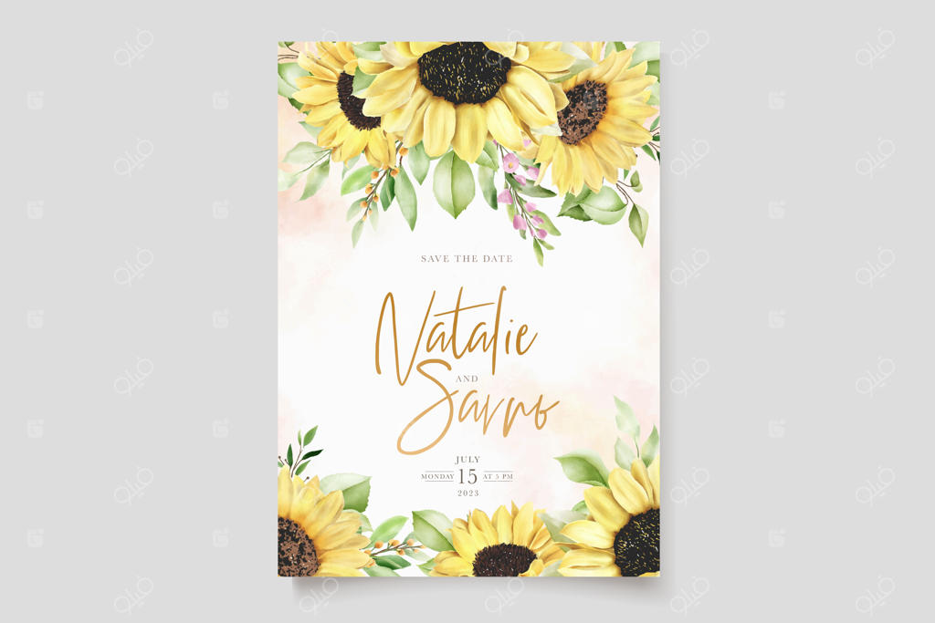 کارت پس‌زمینه گل آفتابگردان با آبرنگ دستی کشیده شده
