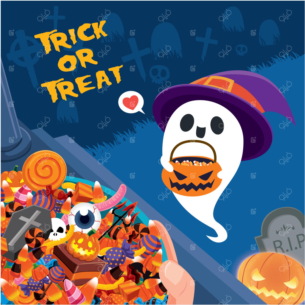 طراحی پوستر قدیمی هالووین با شخصیت روح کارتونی