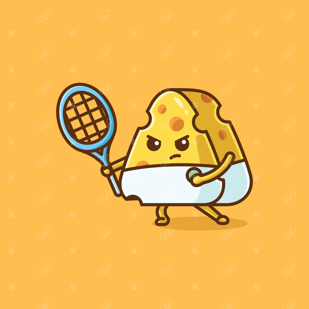 کلکسیون تصویرسازی بامزه پنیر در حال تنیس - نمادی از فعالیت‌های مختلف پنیر