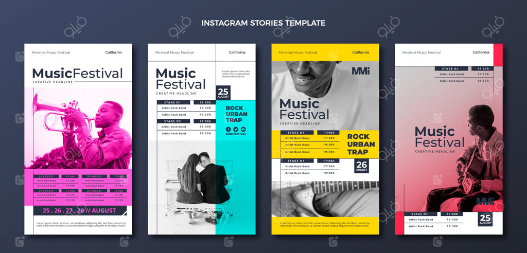 طراحی تخت و مینیمال استوری‌های اینستاگرام برای جشنواره موسیقی
