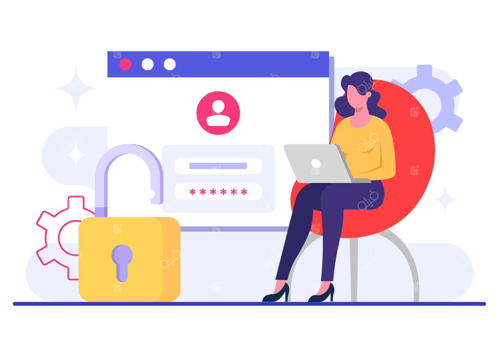 قالب وکتور تصویرسازی تخت دسترسی امن با رمز عبور و محافظت از حریم خصوصی حساب کاربری