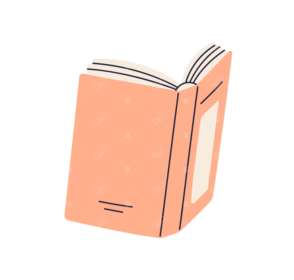 پشت کتاب باز با صفحات کاغذی. جلد سخت ادبیات انتزاعی. جلد و عطف کتاب درسی مدرسه، رمان برای مطالعه و یادگیری. تصویرسازی وکتور ساده و مجزا بر روی پس‌زمینه سفید.