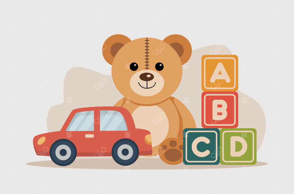 خرس عروسکی بامزه با ماشین اسباب‌بازی و