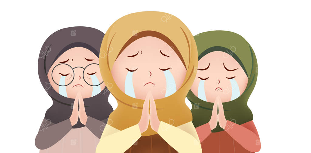زنان مسلمان در حال نماز و گریه