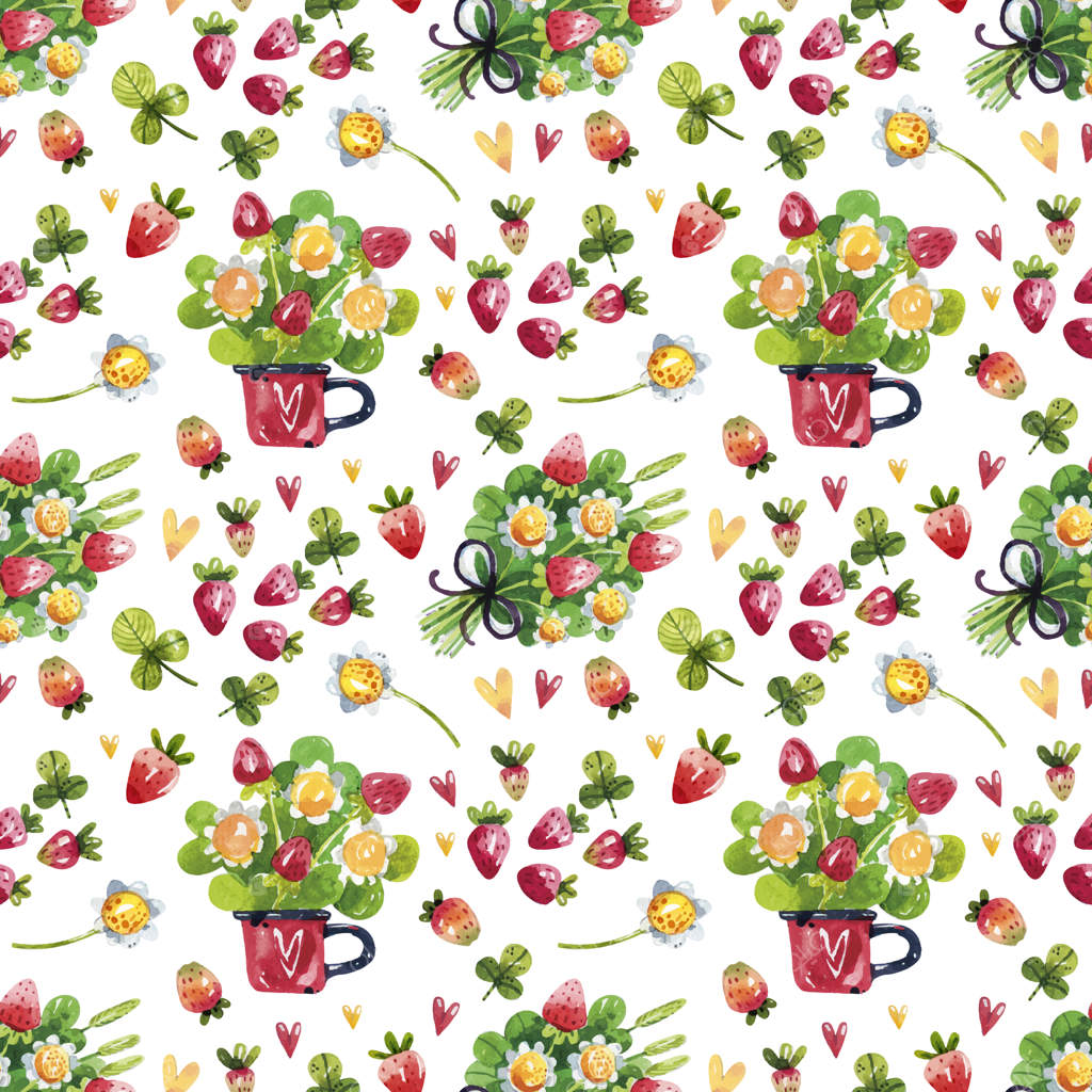 پترن بی‌وقفه گل و توت‌فرنگی