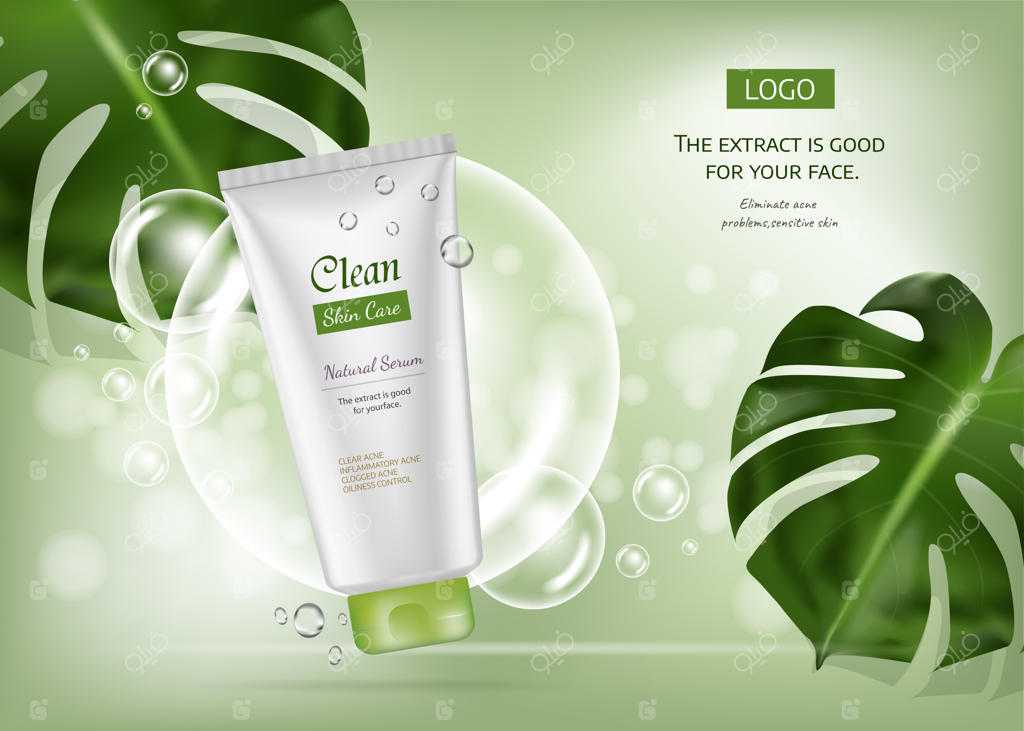 طراحی تبلیغات محصولات آرایشی برای کاتالوگ مجله با طراحی وکتور بسته‌بندی آرایشی