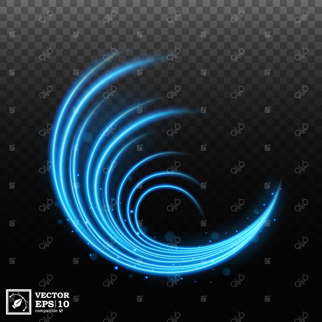 خط نوری موج‌دار آبی انتزاعی با پس‌زمینه شفاف