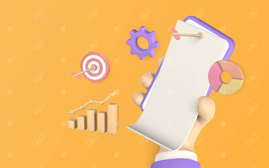 کارتون سه‌بعدی دست بامزه‌ای که گوشی هوشمند با سند یا قبض به صفحه‌اش چسبانده شده، مدیر برای ایده موفق - مفهوم راه‌حل مدیریتی، تصویرسازی وکتور