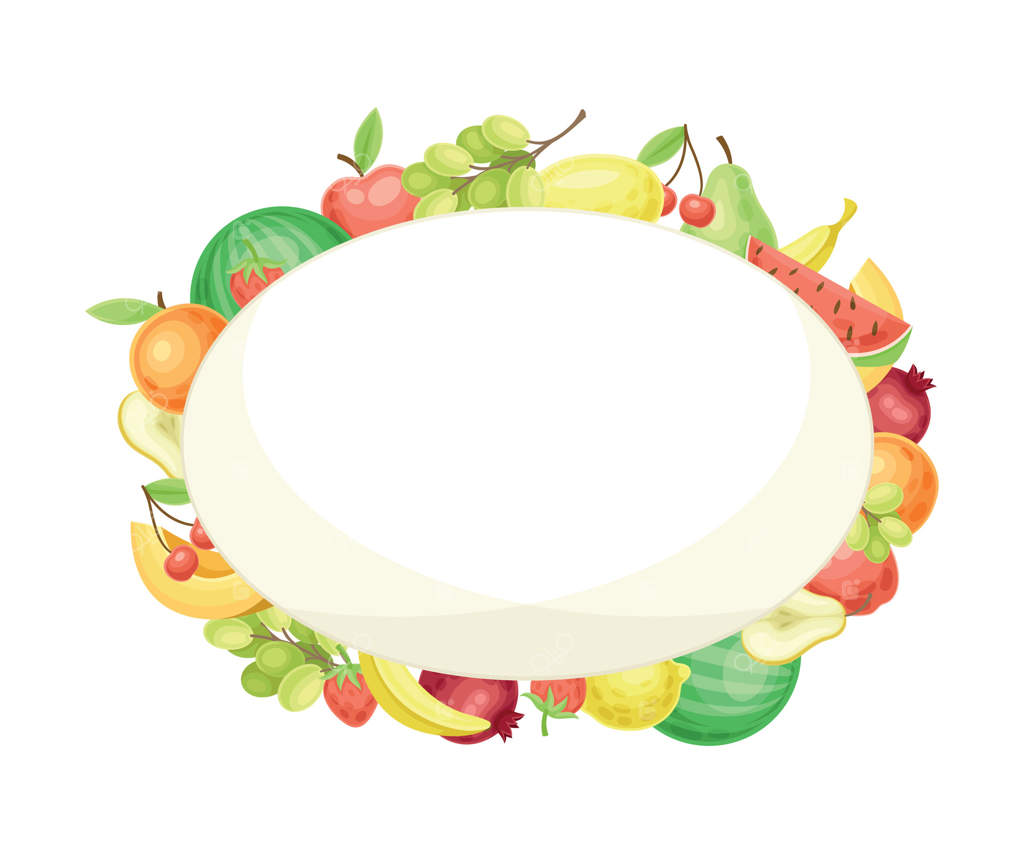 قاب بیضی روشن با تصویر گونه‌های باغی رسیده و تازه