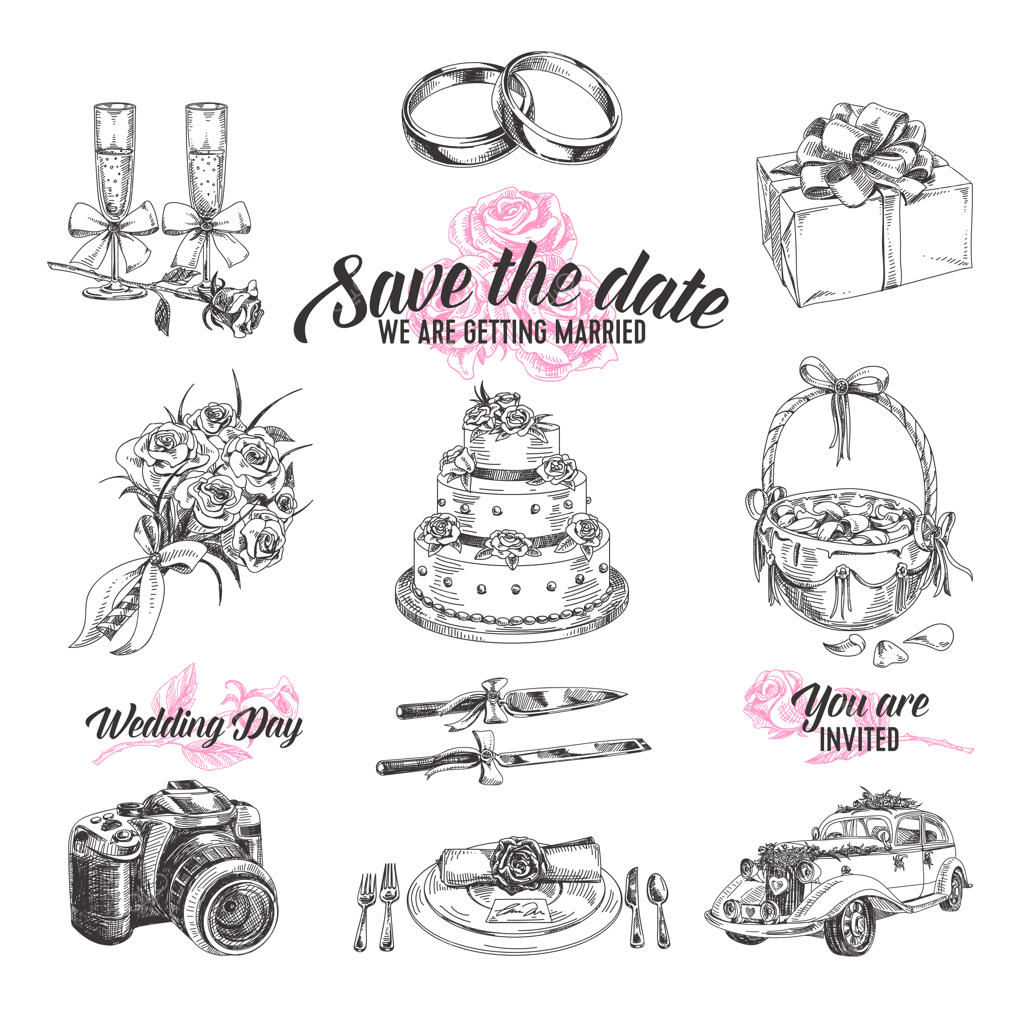 تصویرسازی دستی عروسی به سبک وینتیج