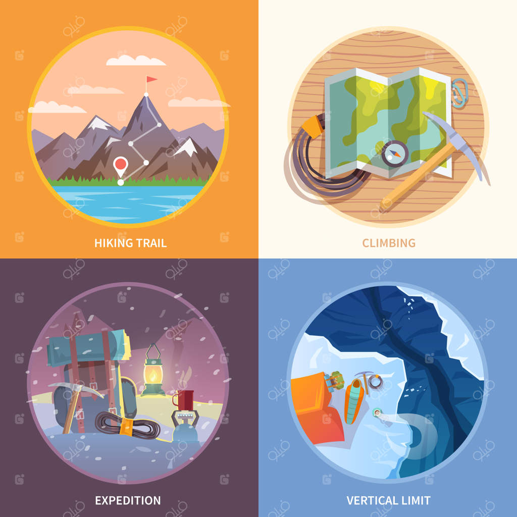مجموعه‌ای زیبا از بنرهای مسطح با موضوع کوهنوردی