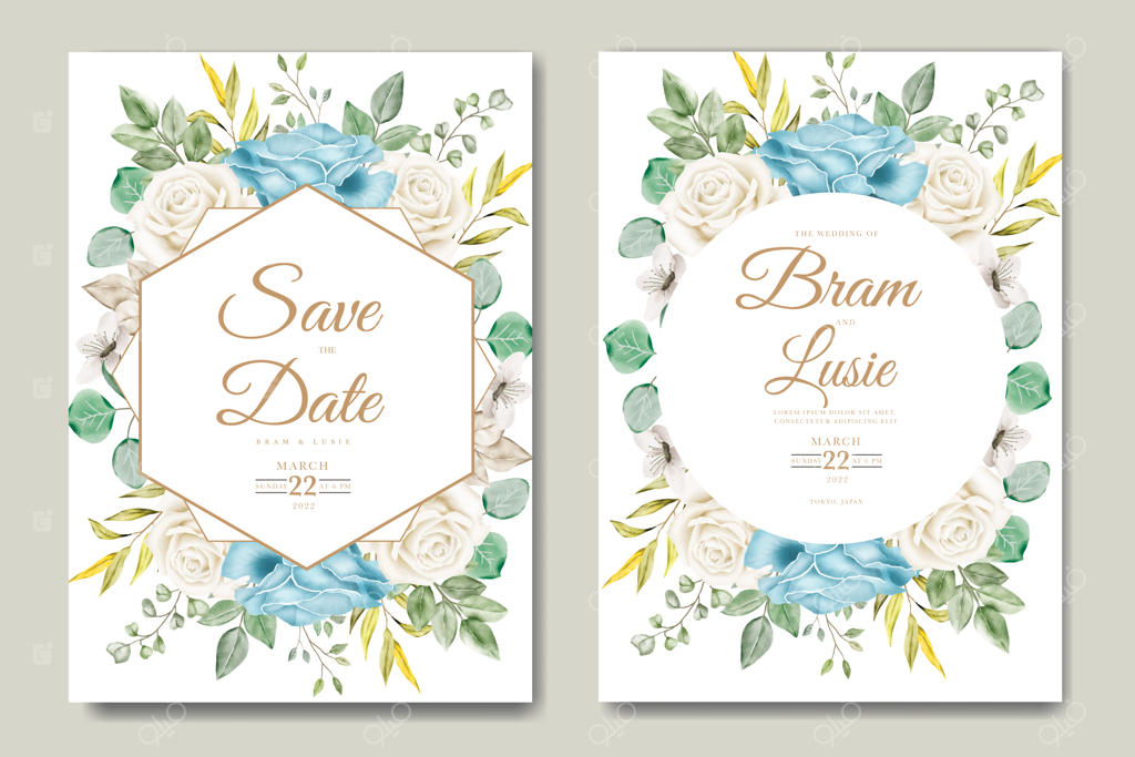 کارت دعوت عروسی با طرح برگ‌های گل آبرنگی