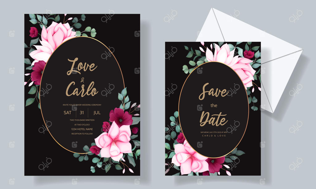 کارت دعوت عروسی با طرح زیبای گل مگنولیا