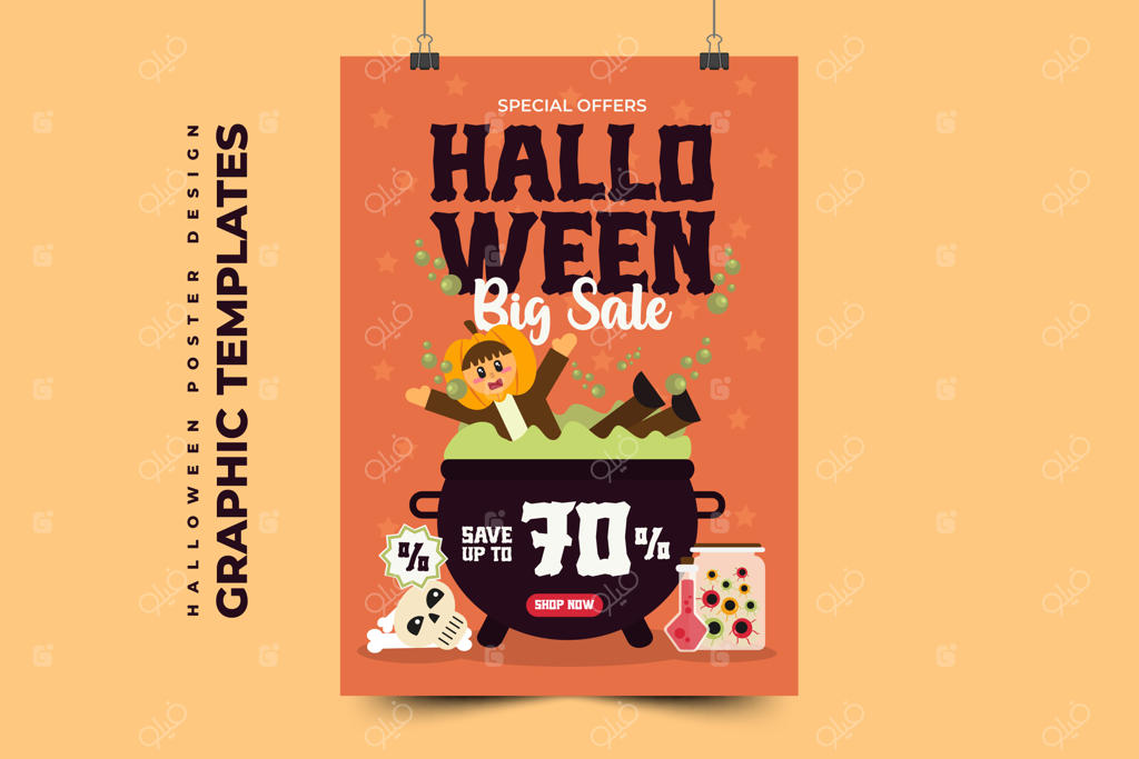 الگوی ساده و شیک طراحی گرافیکی هالووین که به راحتی قابل سفارشی‌سازی است