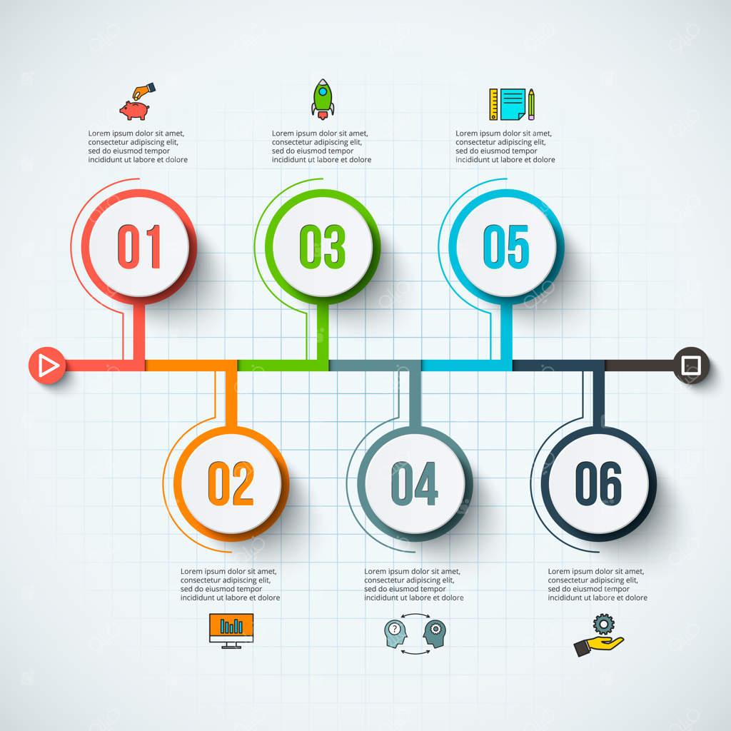 اینفوگرافیک خط زمانی وکتوری با 6 گزینه
