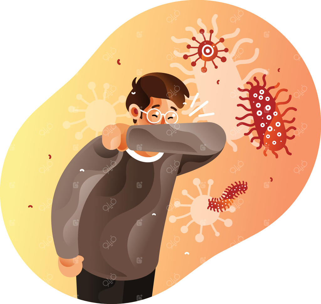 پوشاندن دهان با آرنج توسط فرد در حال سرفه