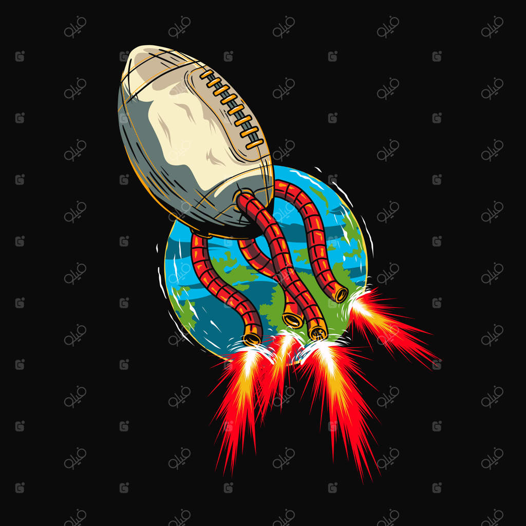 تصویر لوگوی فوتبال آمریکایی با توپ چرمی و دنباله آتشین