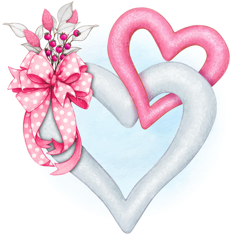 قلب‌های تزئینی آبرنگی به هم پیوسته با پاپیون