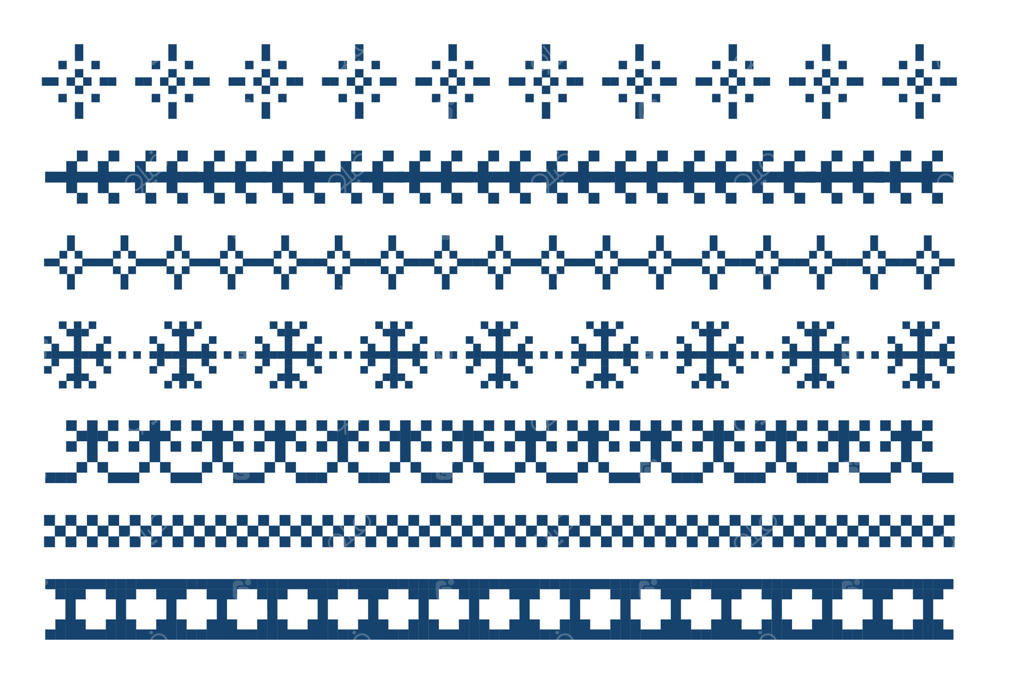 مرز پیکسلی برف‌دانه، عناصر تزئینی زمستانی. الگوهای جداکننده ی2ک. ساده و مینیمال. قاب تعطیلات کریسمس.