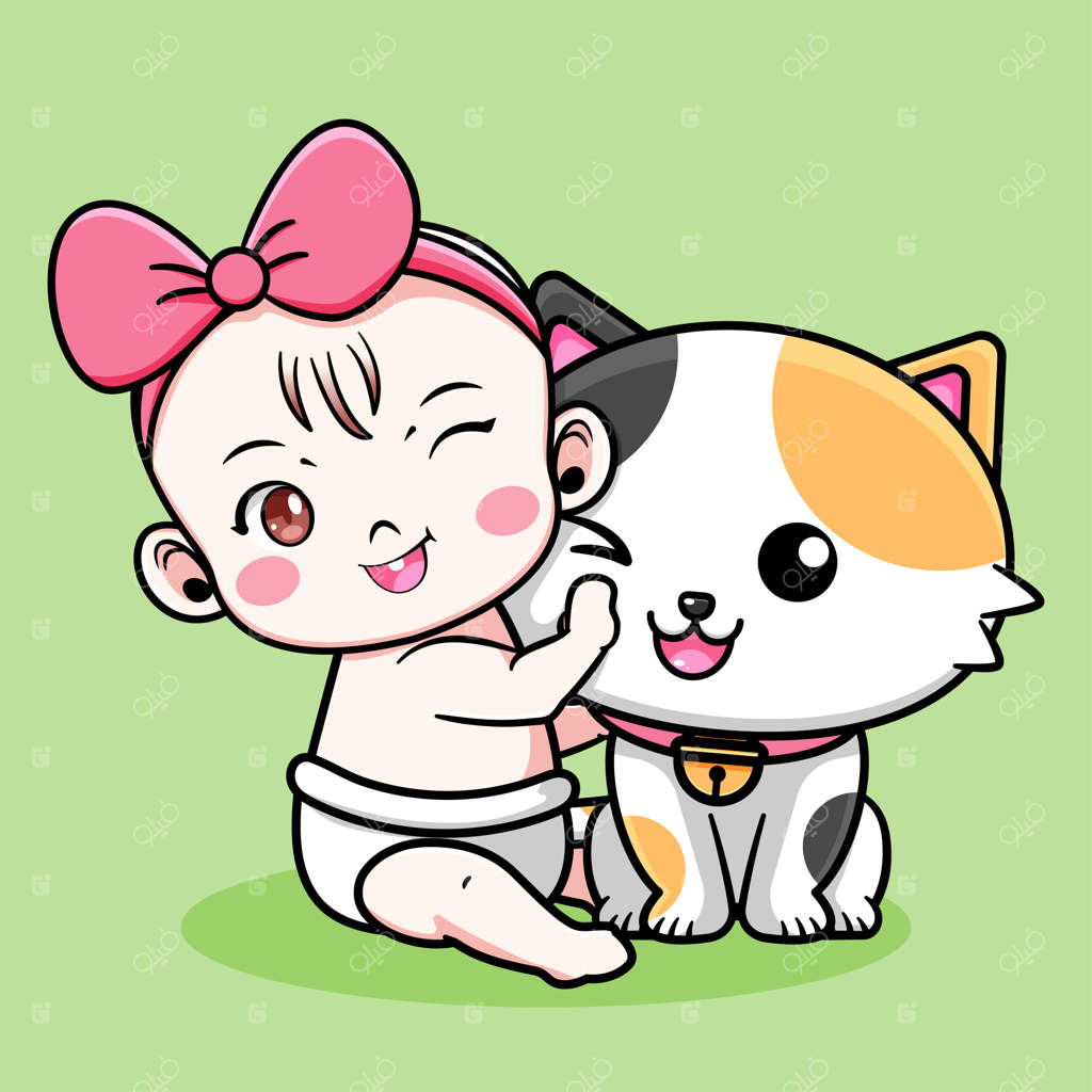 طرح بامزه برای نوزاد با گربه