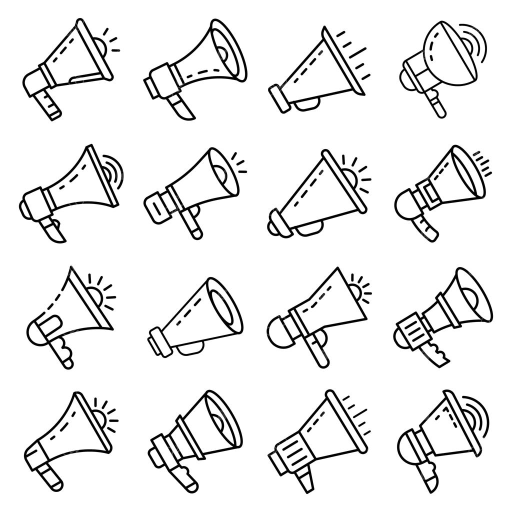 مجموعه آیکون بلندگو. مجموعه آیکون‌های وکتور خطی بلندگو