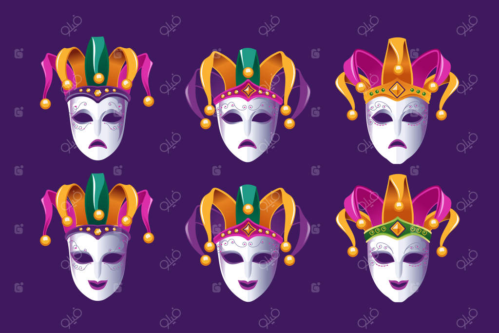 نقاب‌های خنده و گریه‌ی کارناوال با کلاه دلقک