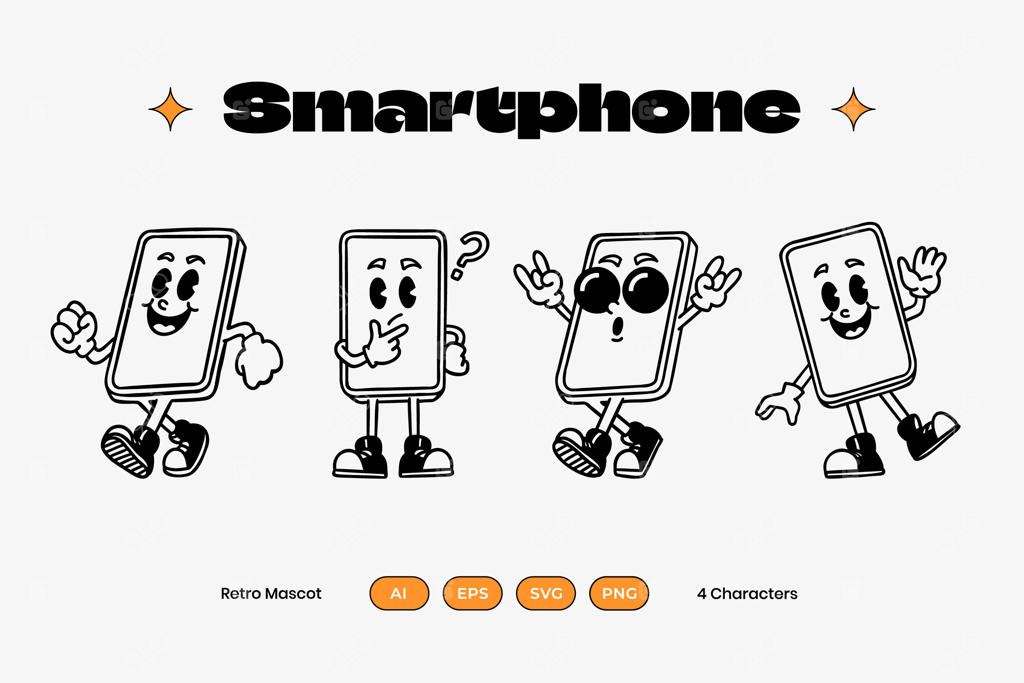 کاراکتر مسکات گوشی هوشمند با استایل رترو و جذاب