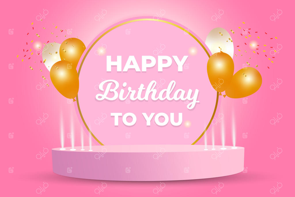 طراحی واقع‌گرایانه و طلایی برای تولد مبارک