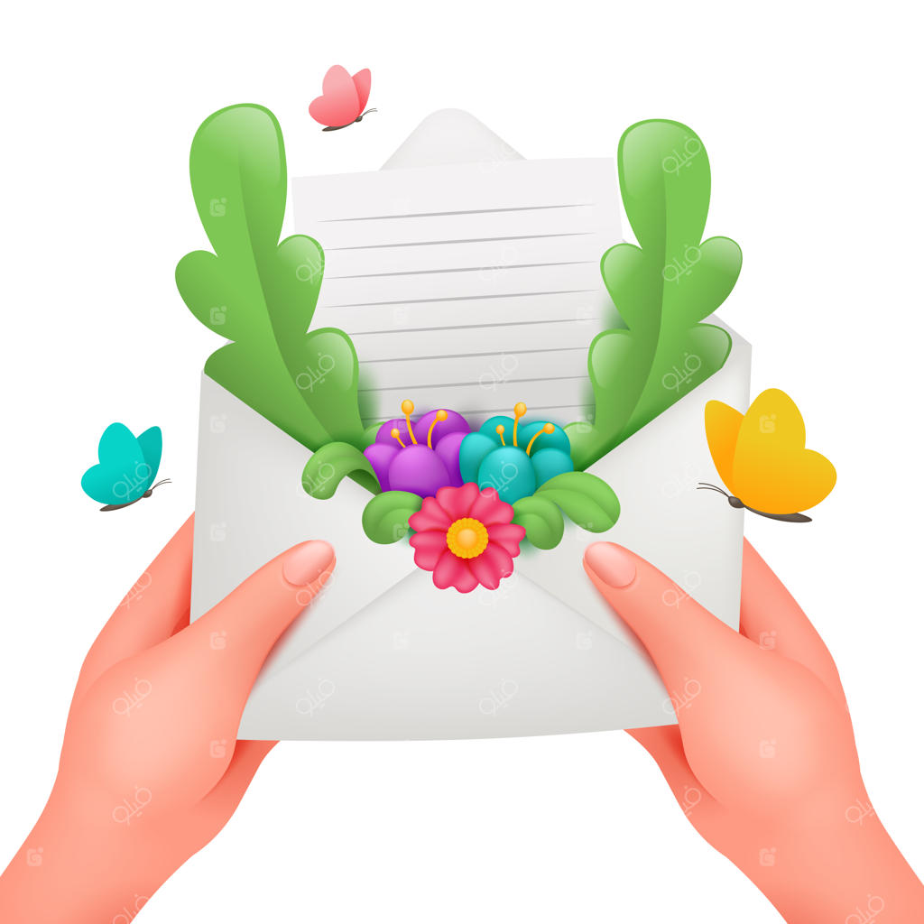 پیام عاشقانه در کارت تبریک با قاب گل‌دار؛ پاکت نامه عاشقانه در دستان زن