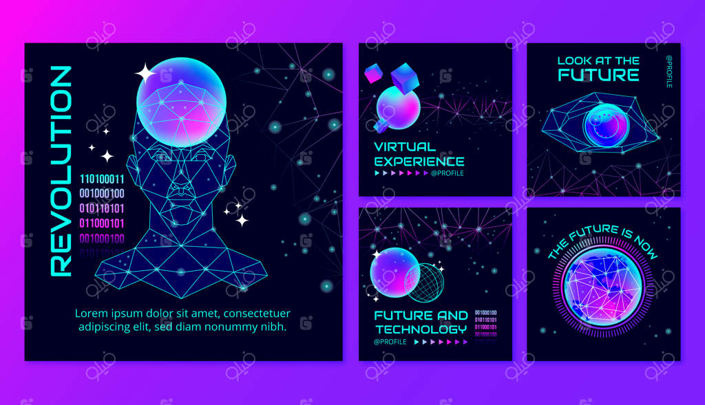 مجموعه پست‌های اینستاگرام با فناوری پیشرفته و رنگین کمان آینده‌نگر