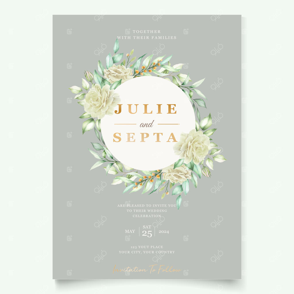 طراحی دعوتنامه عروسی با نقوش گل، به سبک دست‌کشیده و زیبا